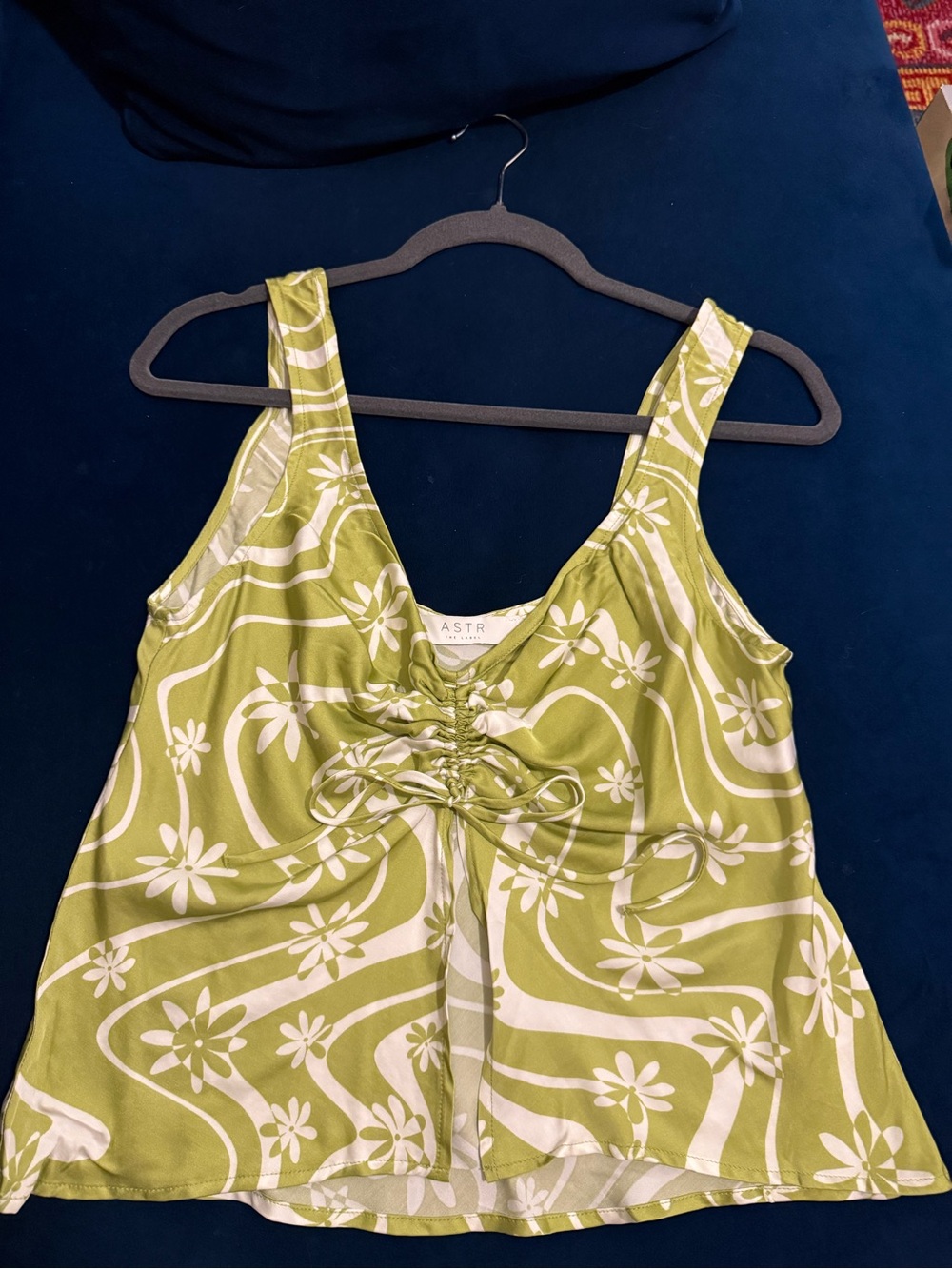 ASTR Green Floral Ruched Front Top - Picture 3 of 5